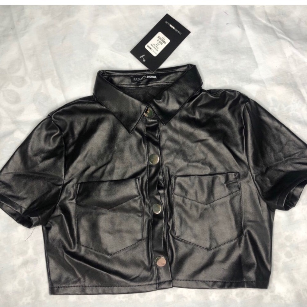 Leather button up crop top.